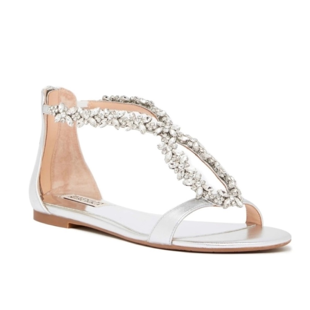 Badgley Mischka Ivory Jeweled T-Strap Sandals